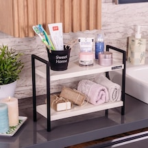 Metal Masa Servis Rafı Dekoratif Mutfak Banyo Düzenleyici Beyaz - Siyah