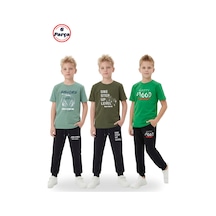 Panios Kids 3'lü Yuvarlak Yaka Baskı Detaylı Erkek Detaylı 6 Parça Erkek Çocuk Alt Üst Takım Mint Yeşili