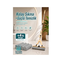 Kelebek Mop Süngerli Paspas Seti, Kendinden Sıkmalı Teleskobik Saplı Yer Temizlik Mopu +4 Yedekli Yüksek Emicili Sünger
