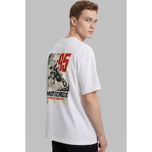 Black Nova Oversize Baskılı Unisex Tişört Motocross Beyaz