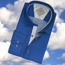 Pamuklu Uzun Kollu Erkek Gömlek Slim Fit Kalıp -9880 Mavi