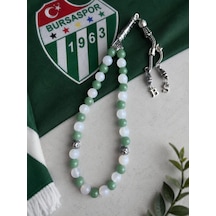 Bursaspor Renklerinde Yeşil Florit Ve Beyaz Akik Taraftar Tesbihi Beyaz - Yeşil
