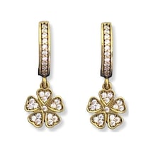 Oya Silver Taşlı Sallantılı Yonca Gümüş Halka Küpe 1.2x1.2cm