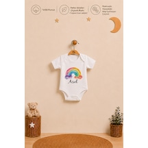 Pia Baby İsme Özel Kız Bebek Kısa Kollu Body Zıbın %100 Pamuk Alttan Çıtçıtlı Organik Baskılı Bebek Body 1019ba6x Ekru