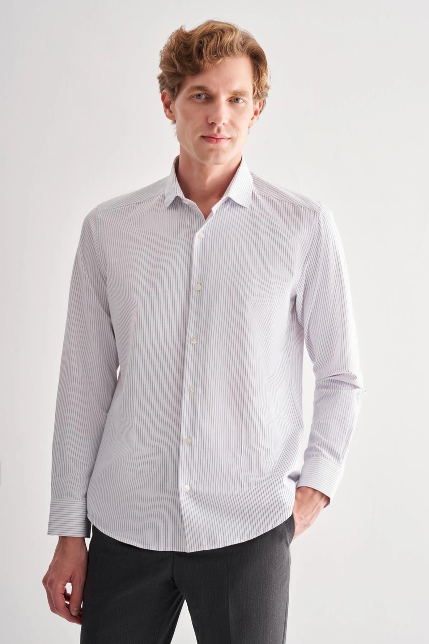 İmza Beyaz Yarım İtalyan Yaka Uzun Kol Cepsiz Slimfit Fit Classic Gömlek 1004255162 Beyaz