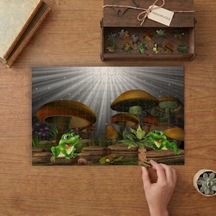 Sevimli Kurbağalar - Dev Mantarlar Tasarımı 240 Parça Ahşap Puzzle Ahşap Kutuda Mpy20450