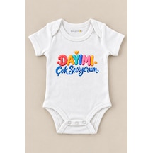 Babylimon Dayımı Çok Seviyorum Beyaz Kısa Kollu Çıtçıtlı Bebek Zıbını Beyaz - 930083852 Beyaz