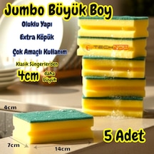 Technow Jumbo Büyük Boy Vip Kaliteli 14 X 7 Cm Oluklu Bulaşık Süngeri 5 Adet