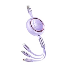 Wk Wdc-18 Yıldız Serisi 1.2m 100w Usb'den 8 Pin'e / Type-c / Mikro Usb Geri Çekilebilir Veri Kablosu Mor