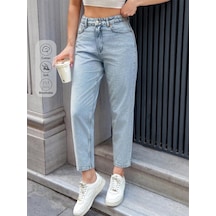 Blue Marlın Kadin Buz Kar Yüksek Bel Mom Jeans Pantolon Mavi