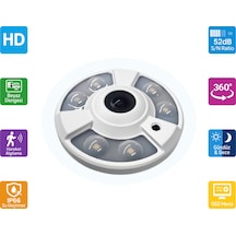360 Panoramik Akıllı Kamera -5mp Ahd- 6 Ledli Gece Görüşü Ve Çift Yönlü Ses Desteği - Kör Noktasız
