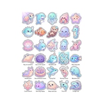 30 Adet Pastel Deniz Canlıları Sticker Seti - Laptop Defter Su Matarası İçin Çok Renkli