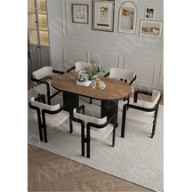 Avvio Calina Bohem Ayak 6'lı Tokyo Metal Demonte Sandalye 80x160 Masa Sandalye Takımı Akçaağaç