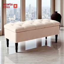Smarto Relax Puf Saanen Sandıklı Ayaklı Kapitoneli Dekoratif 110x40x45 Cm Bej Bej