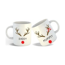 Yeni Yıl Anne Baba Noel Temalı 2 Li Kupa Bardak Beyaz