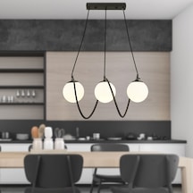Jarry 3Lü Beyaz Camlı Siyah Modern Tasarım Yemek Masası Üstü Salon Avize