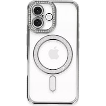 Newface Apple İphone 16 Plus Kılıf Joke Simli Magneticsafe Kılıf - Gri