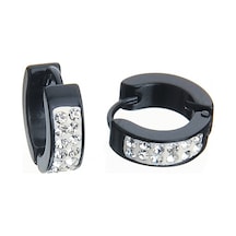 Zirkon Taşlı Siyah Erkek Küpe Çelik Takı Aksesuar W P24 T5 N11.1486 Çelik