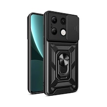 Mobilteam Redmi Note 13 4g Kılıf Magnetik Standlı Kamera Korumalı Sürgülü Vega Kapak - Siyah