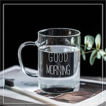 Büyük Boy Good Morning Cam Kupa Kulplu Bardak Borosilikat Isıya Dayanıklı Cam Kupa 450 Ml Acı Kahve