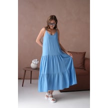 İnce Askılı Uzun Yazlık Elbise Indigo