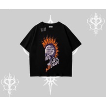 Tarzsokak Oversize Tshirt Burning Skull Rebel Street Anthem Siyah