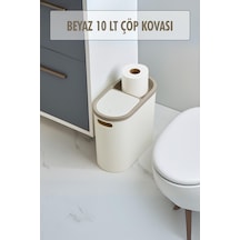 Beyaz Kapaklı Wc Kağıtlıklı Çöp Kovası & Ofis Çöp Kovası 10 Lt Beyaz
