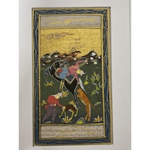 Vahşi Doğa Mücadelesi Adlı El Yapımı Minyatür Resim 21x12 Cm