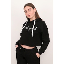 Rich Kadın Crop Sweatshirt Siyah