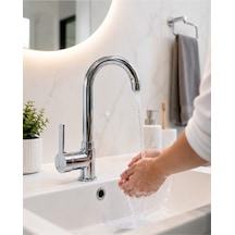 Krom Lüx Gövde Premium Banyo Lavabo Bataryası Çift Su Girişli Batarya