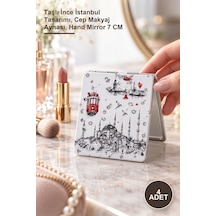 4 Adet El Aynası Taşlı İnce İstanbul Tasarımı, Cep Makyaj Aynası, Hand Mirror 7 Cm Diğer