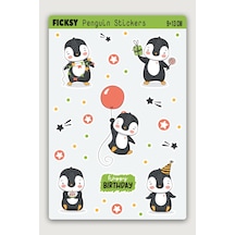 Sevimli Penguen Doğum Günü Temalı Sticker Seti - 14 Adet Etiket Çıkartma Diğer