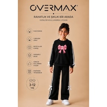 Overmax Kız Çocuk Şerit Ve Fiyonk Detaylı Ayıcıklı Pembe Kurdele Baskılı Eşofman Takımı 3-12 Yaş Siyah - 931101290 Siyah