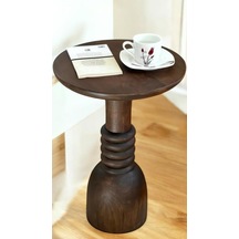 Wood Woodenahşap Tekli Mantar Yan Sehpa Modern Ceviz Renk 50cm Koyu Ceviz