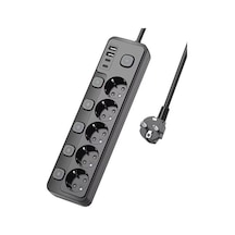 5 Priz + 4 Usb 2 Type-c Akım Korumalı Anahtarlı Uzatma Kablosu - 2 Metre - Enerji Tasarruflu Priz