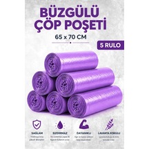 Büzgülü Çöp Poşeti Lavanta Kokulu 65 70 Cm Büyük Boy 5 Rulo Dayanıklı Sızdırmaz Kalın Çöp Torbası