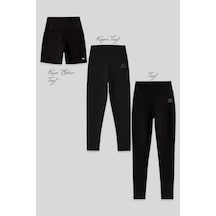 Slim Fit Yüksek Bel 3lü Paket Siyah Kadın Tayt siyah