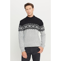 AC&Co / Altınyıldız Classics Erkek Siyah-Füme Standart Fit Dar Kesim Yarım Balıkçı Yaka Yünlü Triko 4A4923100208SFMXXL Siyah - Füme