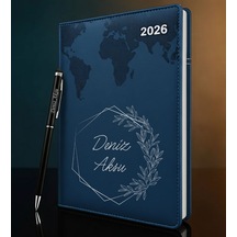 Bk Gift Kişiye Özel İsimli Termo Sert Kapak 2026 Lacivert Ajanda & Kalem -9, Öğretmenler Günü Hediyesi, Yeni İş Hediyesi 35327 Bk Gift Renkli