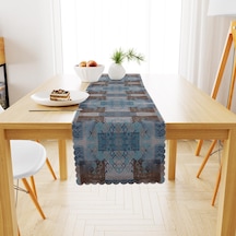 Patchwork Desenli Motifli Mavi Lacivert Runner Dijital Baskılı Petek Dokuma Runner 40x140