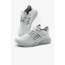 Unisex Ortopedik Spor Ayakkabı Şeritli Bağcıklı Hava Alan Ultra Rahat Hafif Taban Sneaker T-135 Gri