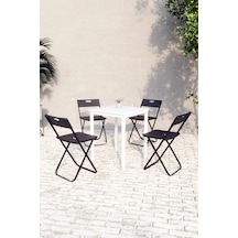 Balkon Bahçe Mutfak 5'li Bistro Set Masa Sandalye Takımı Beyaz - Beyaz