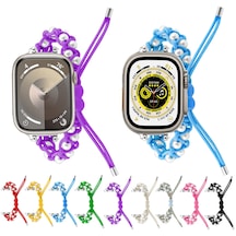 iOS Uyumlu Watch Serisi 7 45mm Paracord Gypsophila Beads Drawstring Örgülü Saat Kayış