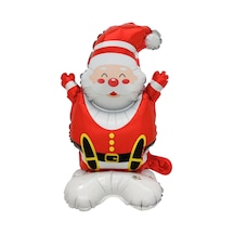 Ayaklı Küçük Oturan Noel Baba Folyo Balon 59x35 Cm Kırmızı - Beyaz