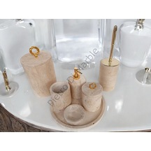 Sarı Traverten Klasik Model 7 Parça Gold Renk Halka Aksesuarlı Banyo Seti Sarı Traverten
