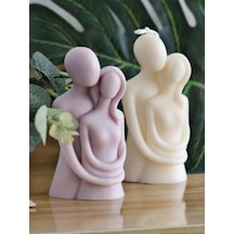 Bernami Vazo Pinterest Sarılan Çift Figürlü Vanilya Kokulu Dekoratif Mum - Beyaz Ve Lila Handmade Decorative Candle Diğer