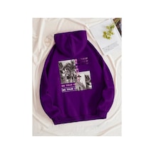 Medinenur Be True Arka Baskılı Kapüşonlu Cepli Sweatshirt Mor