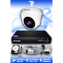 Picam 1 Kameralı Dome 1 İç Kamera Set 2 TB HDD Full HD Gece Görüşlü Güvenlik Kamerası Sistemi