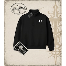Tarzsokak Gotik & Grunge Streetwear Retro 5 Yarım Fermuarlı Sweatshirt Siyah