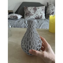 3d Baskı Petek Dokulu Vazo - Delikli Dekoratif Vazo-gri